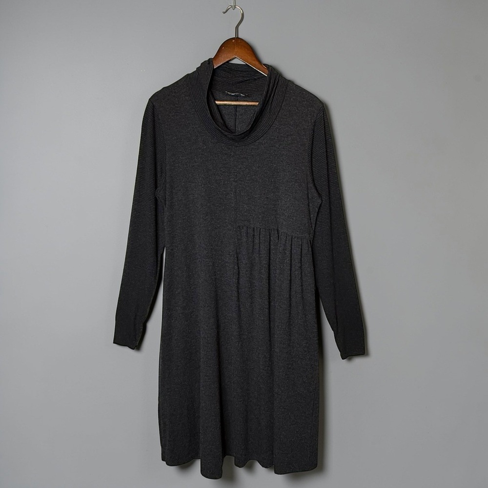 Kozan Juniper Midi Cowl Neck Dress Gray w/ Pockets Minimalist Lagenlook sz Large